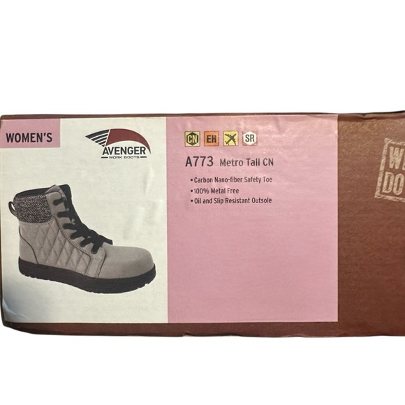 NWB Avenger Women’s Metro Tall 8” CN Toe Grey Quilted Work Boots - Size: 8.5 - Picture 14 of 15